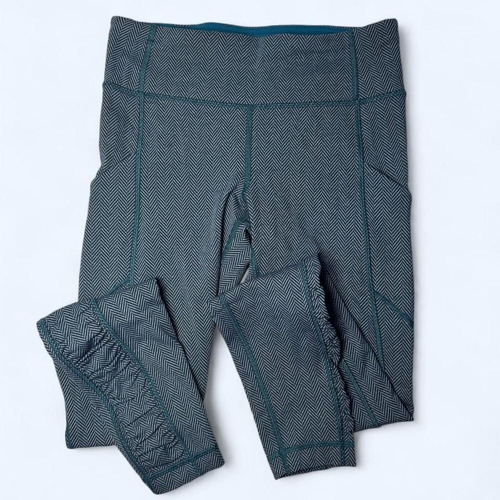 Lululemon Giant Herringbone Black Heathered Forage Teal Speed Tight IV Size 6